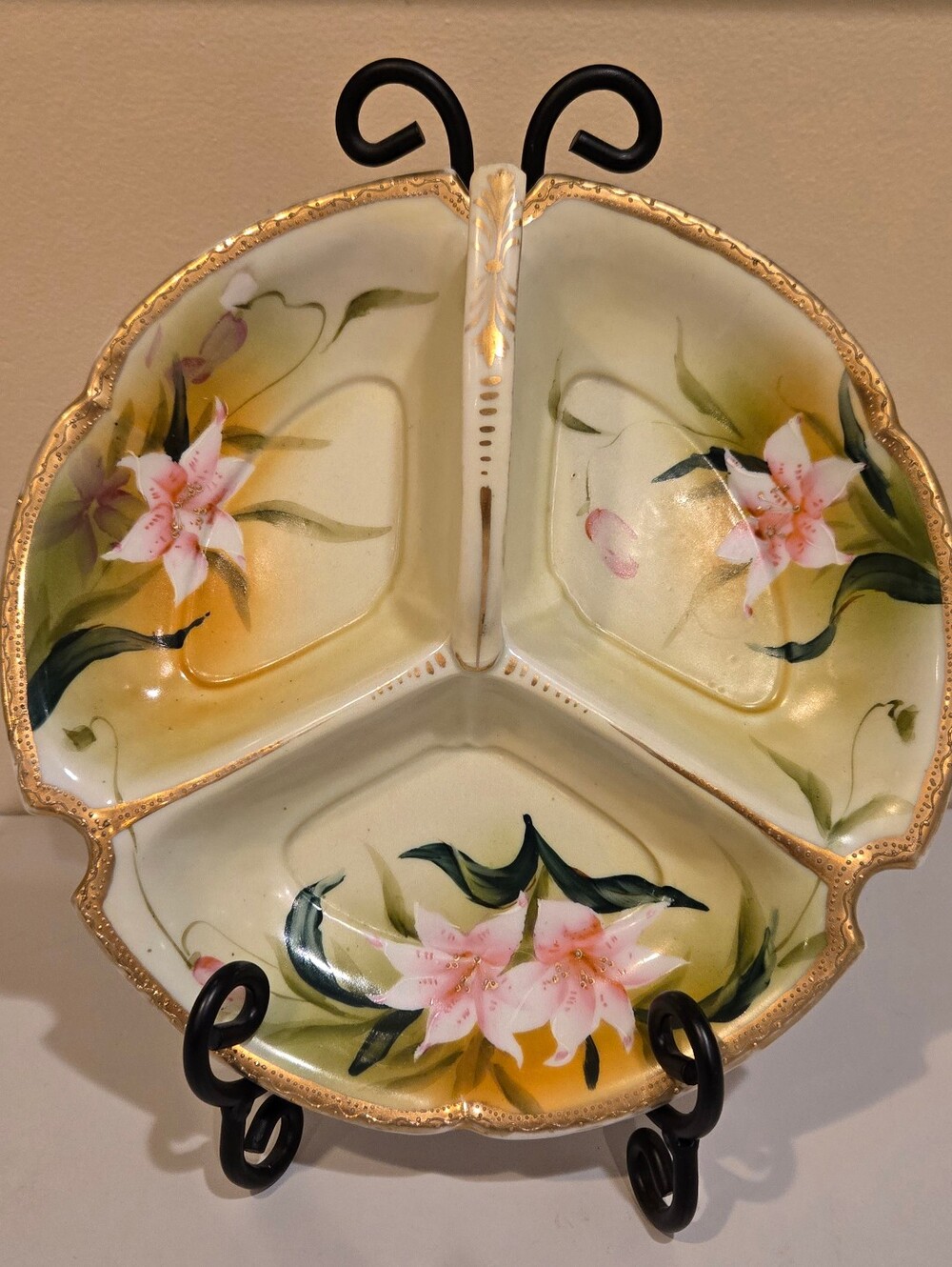 Hand-Painted Nippon Floral Porcelain Serving Dish - Cream and Pink